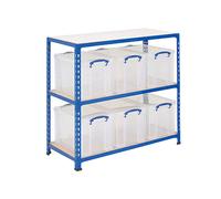 Really Useful Box Storage Unit With 6 x 24 Litre Clear Boxes, Blue, Orange