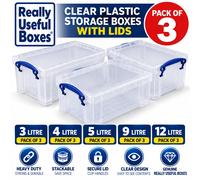 Really Useful Products 10.5 Litre Box, Nestable Clear, Transparent Clear, Pack of 3 in Card