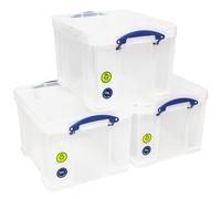 Really Useful Clear Plastic Storage Box Set 3x35L with Lids UK Made Home