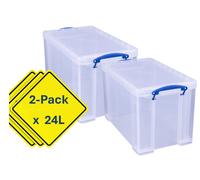 Really Useful Clear Storage Box | Storage Container with Lid 2 x 24L | Stackable