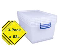 Really Useful Clear Storage Box | Storage Container with Lid 3 x 18L | Stackable