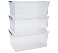 Really Useful Nestable Plastic Storage Box 62 Litre Clear (Pack of 3)