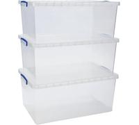 Really Useful Nestable Plastic Storage Box 62 Litre Clear (Pack of 3)