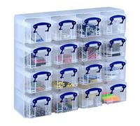 Really Useful Products Storage Organiser – 16 x 0.14 Litre Boxes – Clear Plastic Organiser & Boxes
