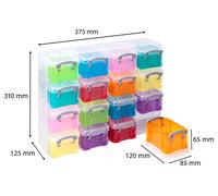 Really Useful Plastic Storage 16 x 0.3L Organiser Pack Clear Frame Rainbow Boxes