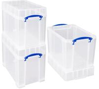 Really Useful Plastic Storage Box 19 Litre XL Lid CLEAR Pack of 3