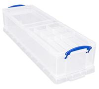 Really Useful Plastic Storage Box 22 Litre with 2 Trays, 1 Plain Tray + 1 Office Tray Clear