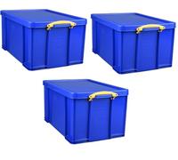 Really Useful Plastic Storage Box 84 Litre Solid Blue pack of 3