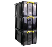 Really Useful Plastic Storage Box 84L Solid Black Pack of 3