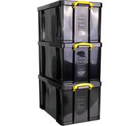 Really Useful Plastic Storage Box 84L Solid Black Pack Of 3 / Free Next Day Delivery