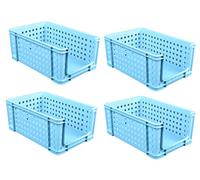 Really Useful Plastic Storage Box 9 Litre Side Open Crate Pastel Blue (Pack of 4)