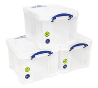 Really Useful Stackable Plastic Storage Box 35L Clear (Pack of 3)