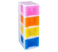 Really Useful Plastic Storage Box Slimline Storage Tower 4x6 Litre Clear Frame with Rainbow Drawers