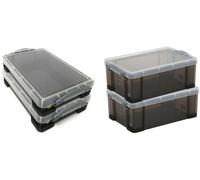 Really Useful Plastic Storage Box Smoke 2x9L + 2x4L (Value Pack)