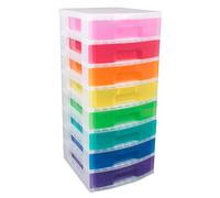 Really Useful Plastic Storage Box Tower 8x9.5L Clear Frame with Rainbow Drawers