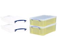 Really Useful Plastic Storage Box Transparent Yellow 2x9L + 2x4L CLEAR (Bonus Pack)