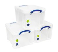 Really Useful Stackable Plastic Storage Box 35L Clear (Pack of 3)
