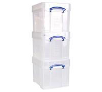 Really Useful Stackable Plastic Storage Box 35L with XL Lid Clear (Pack of 3)