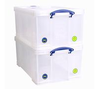 Really Useful Stackable Plastic Storage Box 64L Clear (Pack of 2)