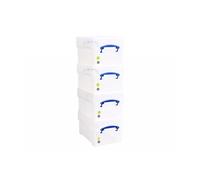 Really Useful Stackable Plastic Storage Box 9L with XL Lid Clear (Pack of 4)