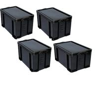 Really Useful Storage Box 84 Litre Solid Black pack of 4