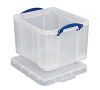 Really Useful Storage Box Plastic Lightweight Robust Stackable 35 Litre W390xD480xH310mm Clear Ref 35C + Free finchley Refill Pen (1)