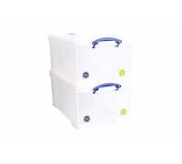 Really Useful Storage Boxes Pack of 2 64 litres - for Organising and Storage - 710 x 440 x 310 mm - Transparent