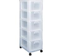 Really Useful Storage Tower 5 x 12 Litre Clear Drawers With Wheels (1 Tower)
