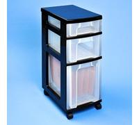 Really Useful Desk Storage Cabinet 7, 12 and 25 Litre Drawer, Black/Clear