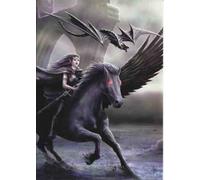 Realm of Darkness - Gothic Angel & Black Horse with Dragon Greetings Card with Patterned Envelope - by Anne Stokes - Blank for Your Own Message and Any Occasion