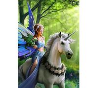 Realm of Enchantment - Gothic Angel Fairy & White Horse Unicorn with Dragon Greetings Card with Patterned Envelope - by Anne Stokes - Blank for Your Own Message and Any Occasion