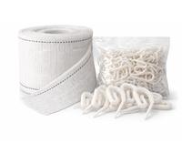 Realm White Pencil Pleat Curtain Header Tape (50mm / 2 Inch, 5 Metres) with 100 White Plastic Curtain Hooks - Durable Easy-Hang Drapery Accessories for Pencil Pleat & Header Tape Curtains