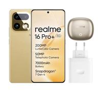 realme 16 Pro+ 5G Smartphone, 8GB+256GB, 144Hz AMOLED Curved Display 6.8", Battery 7000mAh, Camera 200MP OIS, IP69K, 80W Fast Charge, Dual SIM, Next AI, Gold（With Adapter）