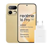 realme 16 Pro 5G Smartphone, 8GB+256GB, 144Hz AMOLED Display 6.78", Battery 6500mAh, Camera 200MP OIS, IP69K, 45W Fast Charge, Dual SIM, Next AI，Gold（No Adapter）