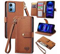 Realme C65 Case, Zipper Book Flip Folio Premium Wallet Phone Case Shockproof PU Leather Slim Embossed Love Kickstand Magnet Protective Cover for Realme C65, brown