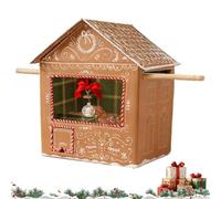 REALOKMAN Christmas Lucky Draw Box Gingerbread Surprise House, DIY Build Gingerbread Houses Crafts Cardboard Boxes with White Frosting Patterns and Candy-Cane Borders for Christmas Birthday Gift