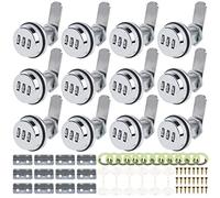 RealPlus 12 Pack Combination Cam Lock 1-1/8" Cylinder Coded Cabinet Lock Metal Security Locks Bright Chrome Password Lock for Cabinet Drawers