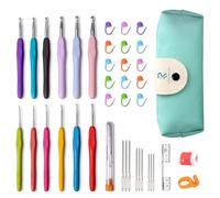 RealPlus Crochet Hooks Set, 12 Pcs Full Size Crochet Hook, Ergonomic Soft Grip Rubber Handles, Crochet Kits for Beginners Adults, Sister Gift, Crochet Hooks with Case (Green)