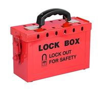 RealPlus Lockout Tagout Box Portable Loto Group Lock Box, 12 Padlock Capacity, Red