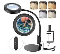RealPlus Magnifying Glass with Light and Stand,10X Optical Grade HD Lens | 5 Colour Modes Stepless Dimmable LED Desk Lamp, 2-in-1 Clamp & Base, Hands-Free Flexible Gooseneck for Craft Hobby Sewing