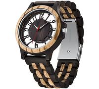 Realpo Men's Transparent Cover Black Dial Wood Watch, Hollow Arabic Digital Dial Quartz Wooden Men's Watch, Quartz Movement Vintage Natural Wooden Watch Band Men's Watch, Digital,Quartz Movement