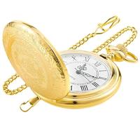 Realpoo Arabic Numeral/Roman Numeral Scale Pocket Watch for Men, Father's Day, Mothers Day,Christmas Graduation Birthday Gift Quartz Pocket Watch with Chain for Men, Gold, Classic