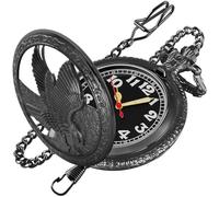 Realpoo Black Hollowed Out Eagle Quartz Men's Pocket Watch, Arabic Numeral Dial with Chain Pocket Watch for Men