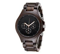 Realpoo Brown Deep Black Ebony Zebra Wooden Quartz Men's Watch,Foldover Clasp Wood Strap Wooden Watches for Men, QW101-Brown, Chronograph