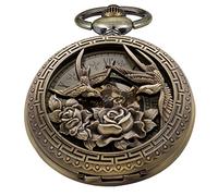 Realpoo Classic Bronze/Black Mechanical Pocket Watches, Mechanical Vintage Bronze/Black Mechanical Pocket Watches Roman Numerals Black Dial Watches, SWQ-104, Retro