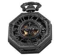 Realpoo Classic Bronze/Black Mechanical Pocket Watches, Mechanical Vintage Bronze/Black Mechanical Pocket Watches Roman Numerals Black Dial Watches, SWQ-110, Mechanical