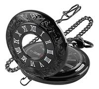 Realpoo Hollow Roman Digital Scale Men's Quartz Pocket Watches, Quartz Pocket Strap with Chain for Men, PK060804-Black, Quartz Movement