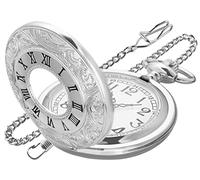 Realpoo Hollowed Out Quartz Pocket Watch for Men, Arabic Numerals White Dial Pocket Watches, Quartz Pocket Watch with Chain for Christmas Graduation Birthday Gifts Fathers Day, sliver, Retro
