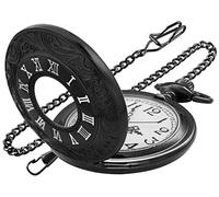 Realpoo Hollowed Out Quartz Pocket Watch for Men, Arabic Numerals White Dial Pocket Watches, Quartz Pocket Watch with Chain for Christmas Graduation Birthday Gifts Fathers Day, PK041102, Retro