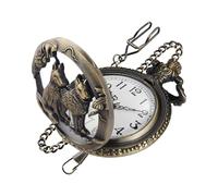 Realpoo Hollowed Out Two Wolf Quartz Men's Pocket Watch, Arabic Numeral Dial with Chain Pocket Watch for Men, CF-new26